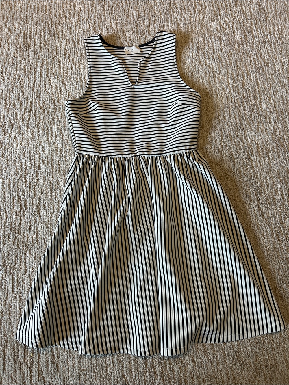 Everly Black & White Striped Sleeveless Fit-and-Flare Dress